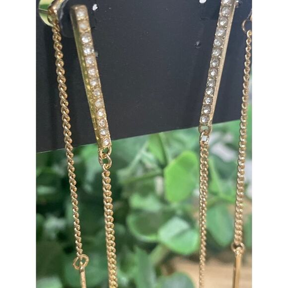 by Gennaro New Gold Plated Rhinestone Bar Dangling Chain Dangle Earrings - Picture 5 of 6